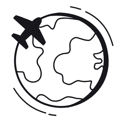 Globe Airplane, Animated Icon, Black