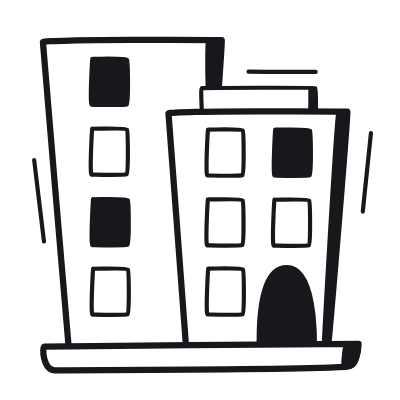 Two Buildings, Animated Icon, Black