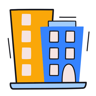 Two Buildings, Animated Icon, Color