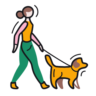 Woman Dog Walk, Animated Icon, Color