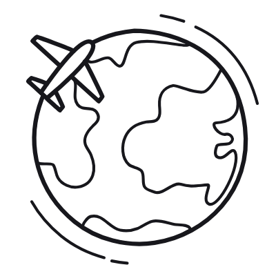 Globe Airplane, Animated Icon, Outline