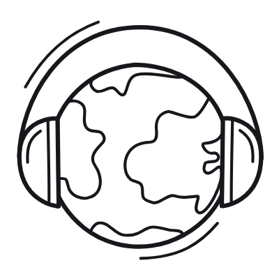 Globe Headphones, Animated Icon, Outline