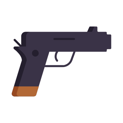 Handgun, Animated Icon, Flat