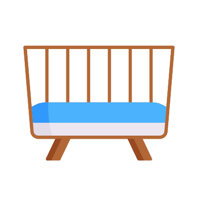 Baby Bed Crib, Animated Icon, Flat