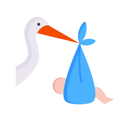 Stork Newborn, Animated Icon, Flat