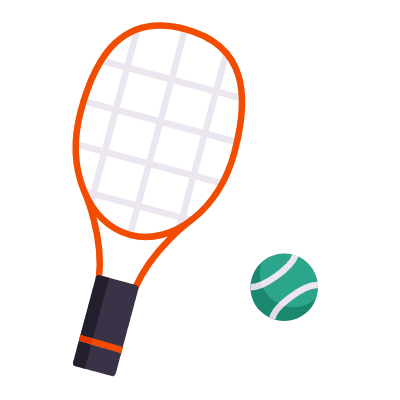 Ground Tennis Racquet, Animated Icon, Flat