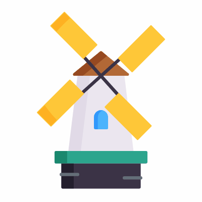 Windmill Retro, Animated Icon, Flat