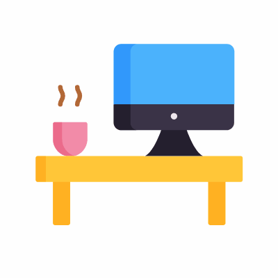 Office Desk, Animated Icon, Flat