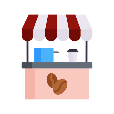 Coffee Stand, Animated Icon, Flat