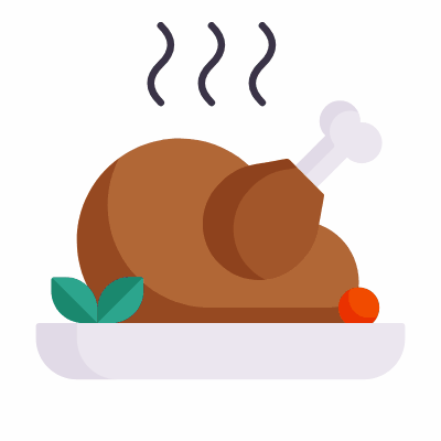 Roast Turkey, Animated Icon, Flat