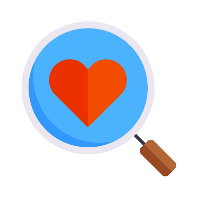 Magnifier Heart, Animated Icon, Flat