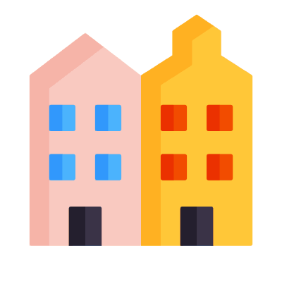 Historic Townhouse, Animated Icon, Flat