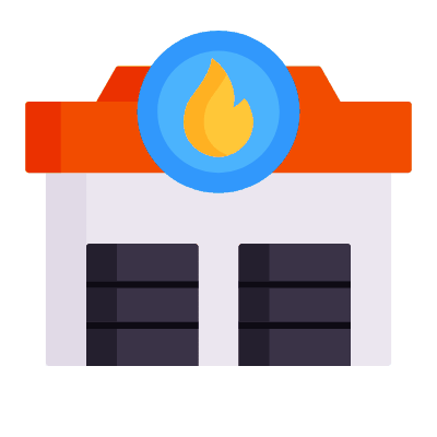 Fire station, Animated Icon, Flat