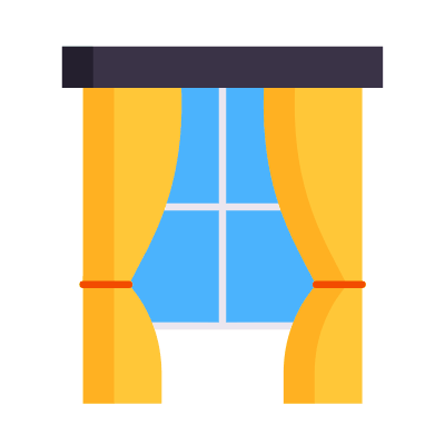 Window With Curtains, Animated Icon, Flat