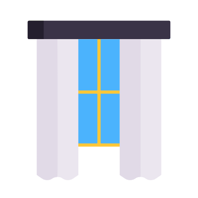 Window With Curtains, Animated Icon, Flat