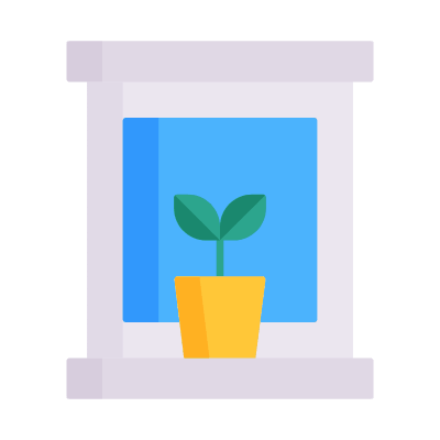Window with plant, Animated Icon, Flat