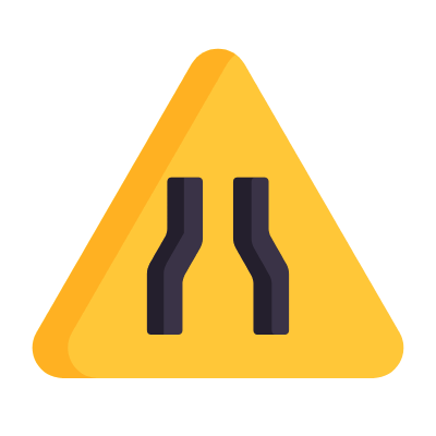 Road Narrows, Animated Icon, Flat