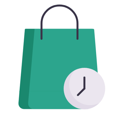 Shopping Bag Time, Animated Icon, Flat