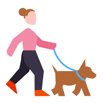 Woman Dog Walk, Animated Icon, Flat