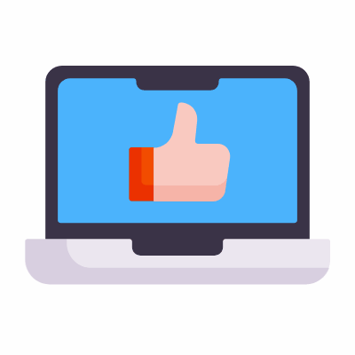 Laptop Thumb up, Animated Icon, Flat