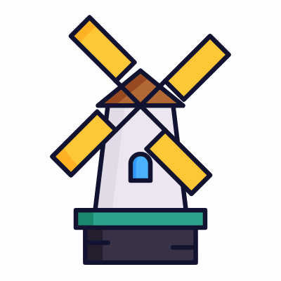 Windmill Retro, Animated Icon, Lineal
