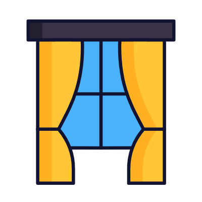 Window With Curtains, Animated Icon, Lineal