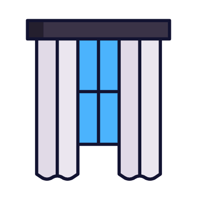 Window With Curtains, Animated Icon, Lineal