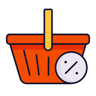 Shopping Basket Percent, Animated Icon, Lineal