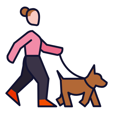 Woman Dog Walk, Animated Icon, Lineal