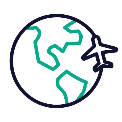 Globe Airplane, Animated Icon, Outline