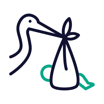 Stork Newborn, Animated Icon, Outline