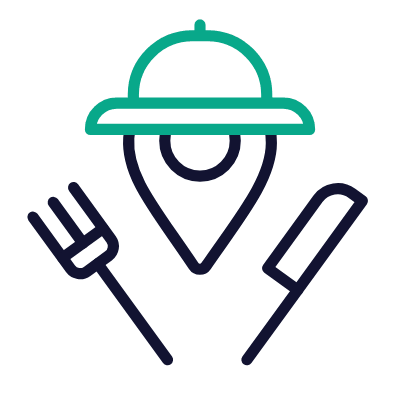 Pin Location Food, Animated Icon, Outline