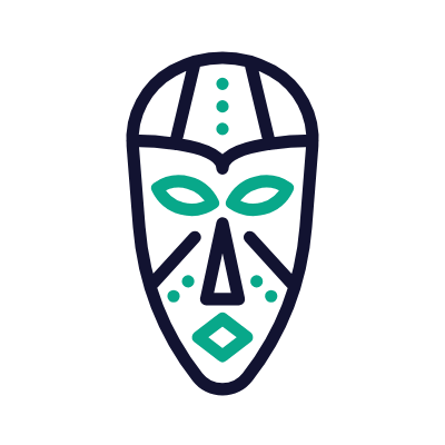 African Mask, Animated Icon, Outline
