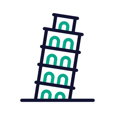 Tower Of Pisa, Animated Icon, Outline