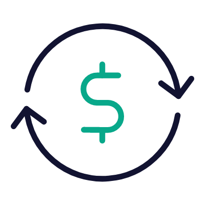 Arrows Rotate Dollar, Animated Icon, Outline