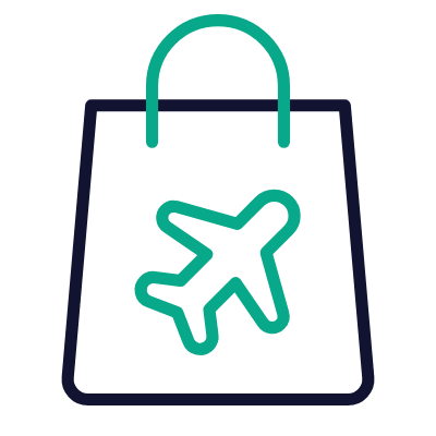 Shopping Bag Airplane, Animated Icon, Outline