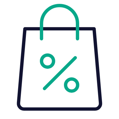 Shopping Bag Percent, Animated Icon, Outline