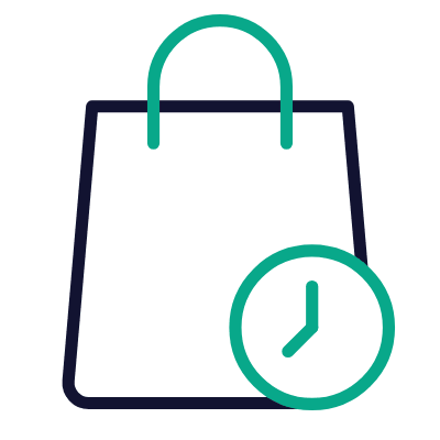 Shopping Bag Time, Animated Icon, Outline