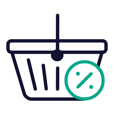 Shopping Basket Percent, Animated Icon, Outline